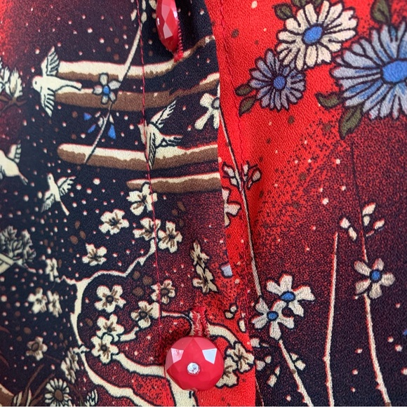 Vintage Red Patterned Button Front Blouse - Picture 10 of 10